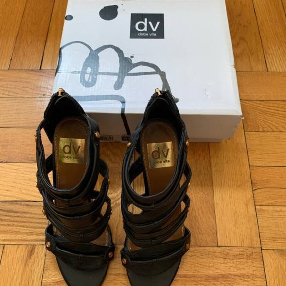 (NEW) Dolce vita black leather open toe gladiator Booties - Picture 2 of 2